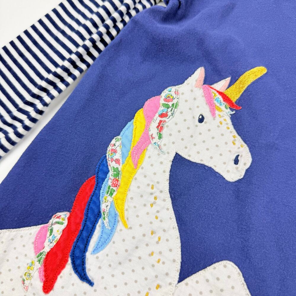 Mini Boden Blue Striped Unicorn Appliqué Dress, Size 4/5 - Picture 2 of 5